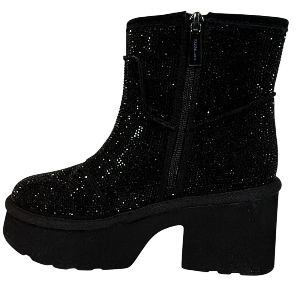 Michael Kors Delilah Bootie Black Rhinestone Platform Lug Sole Boots Womens 7 - Picture 9 of 10